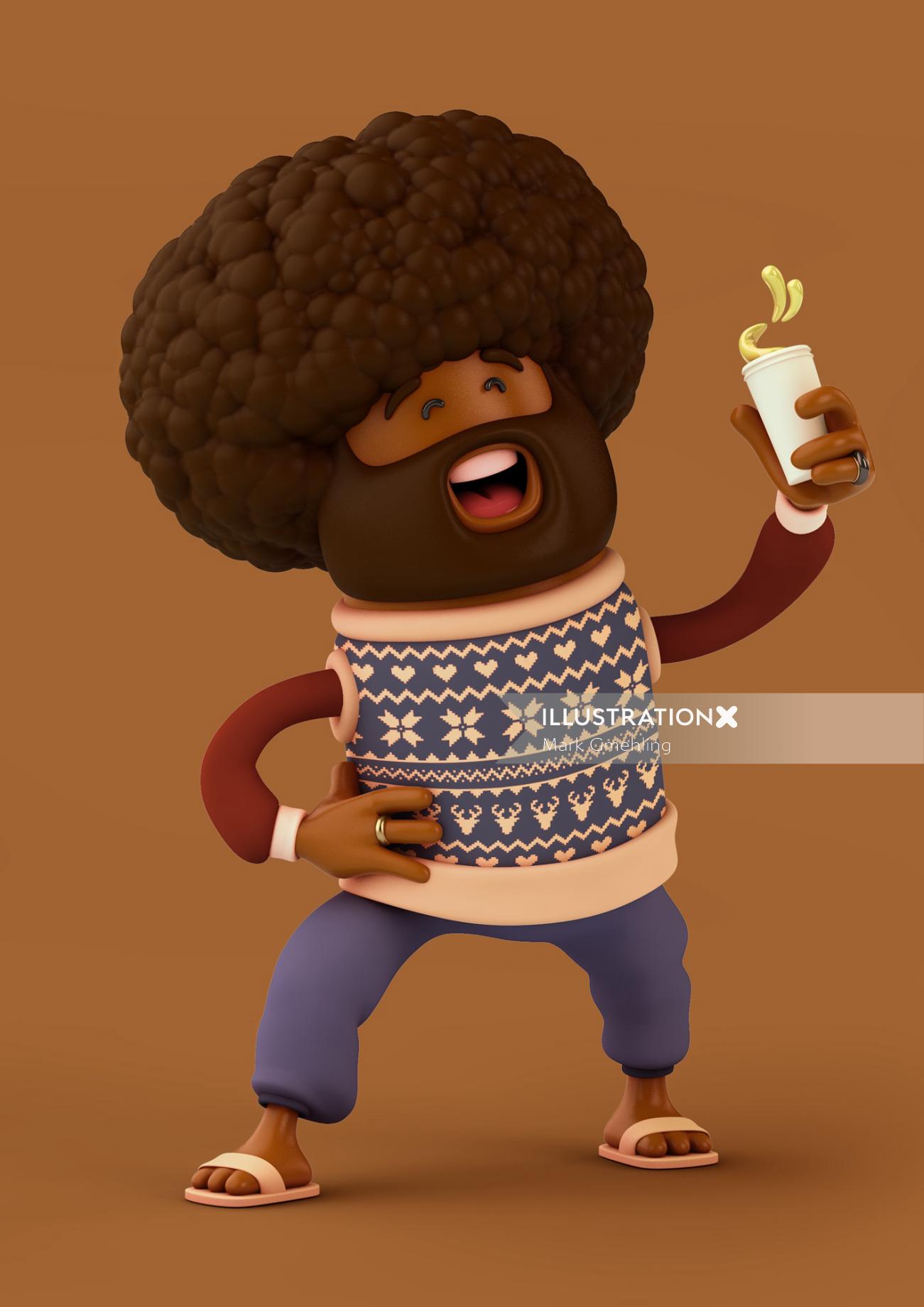 3d cgi man with drink