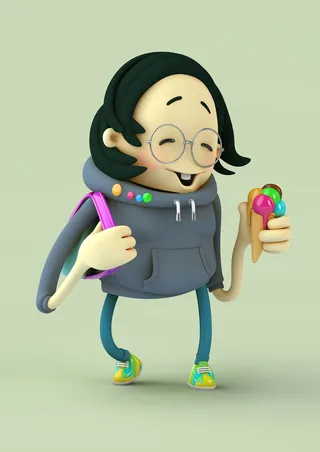 3d cgi woman with multicolor icecream