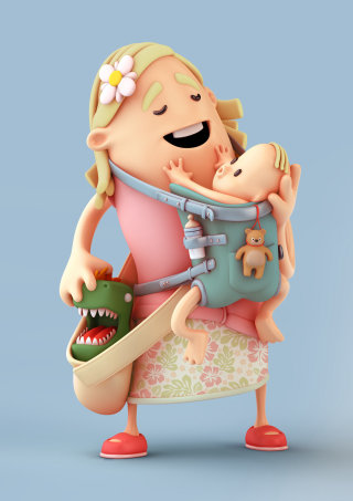 Femme cgi 3D avec sac bébé