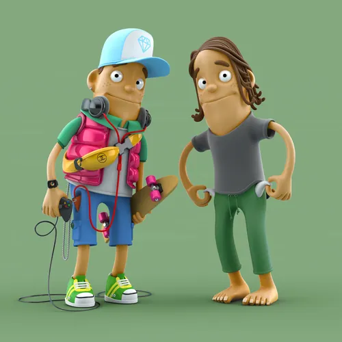 3D cartoon characters with skateboard and headphones by Mark Gmehling