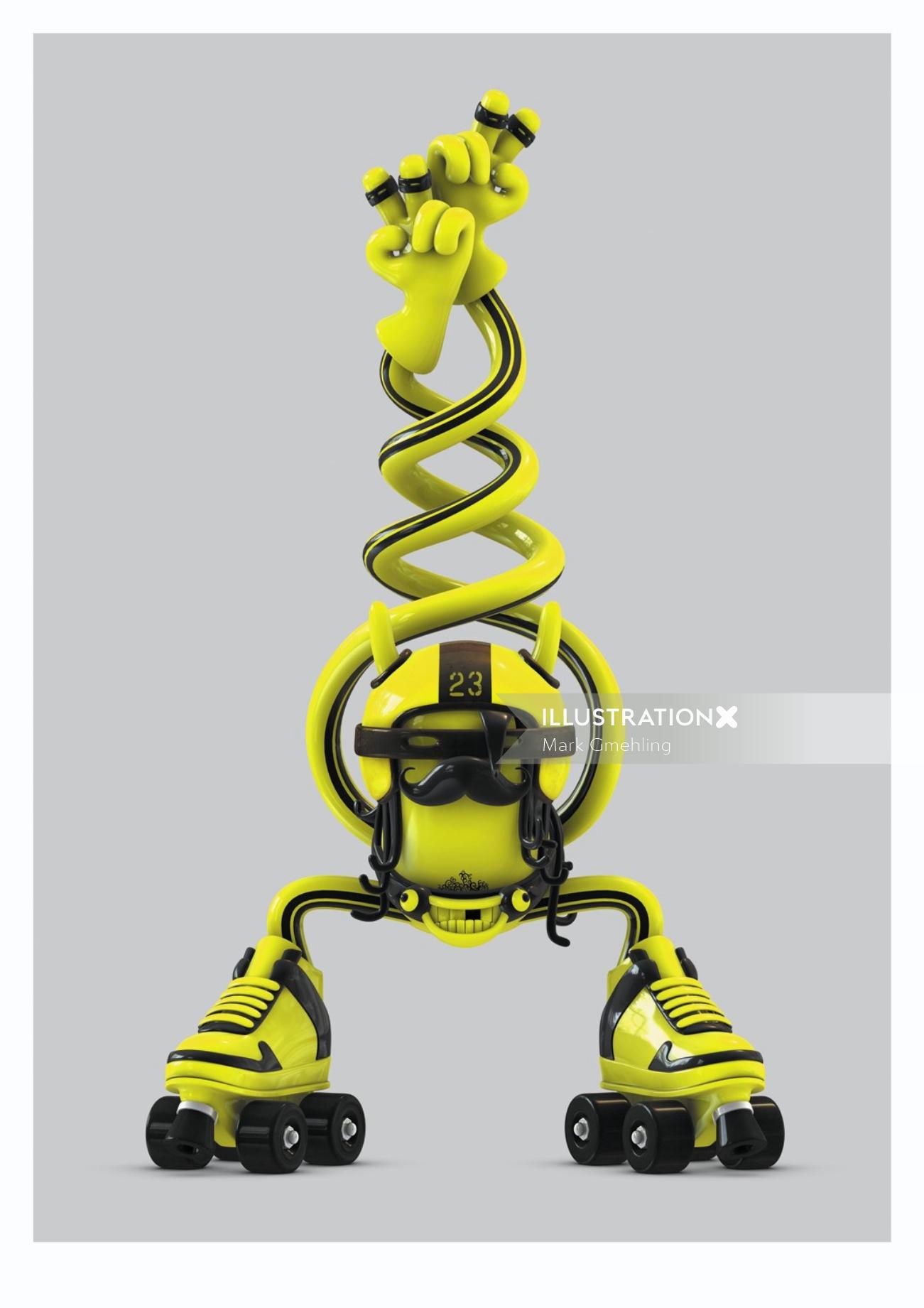 3d green character with skate shoes
