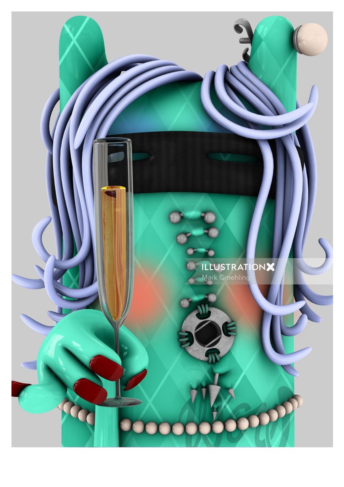 3d girl with drink
