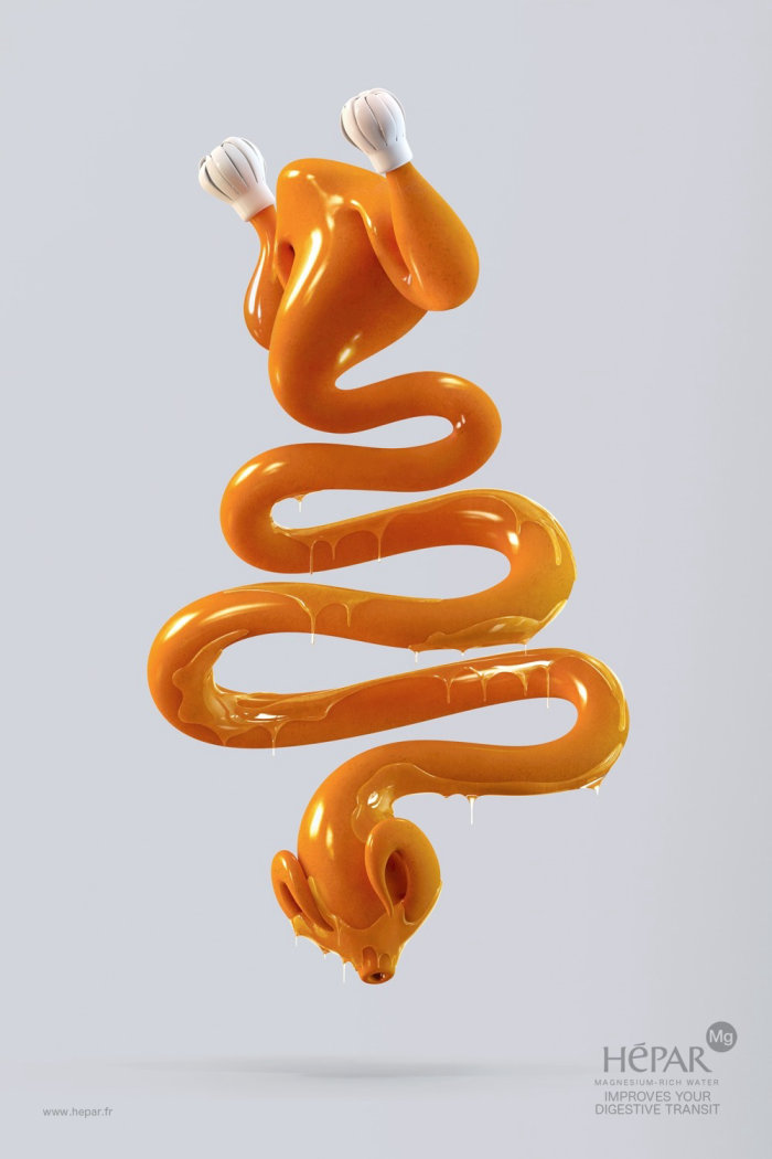 Trilha digestiva médica 3D laranja