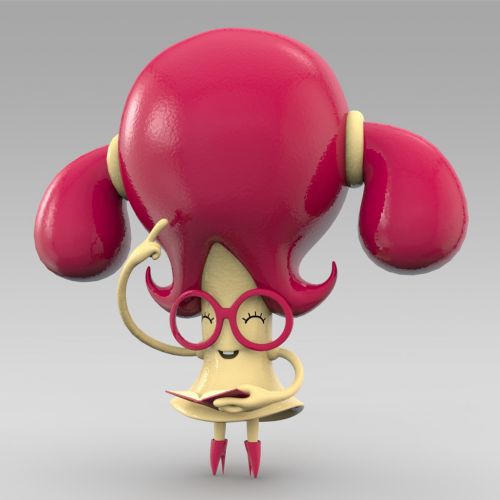 3d red character with big red hair

