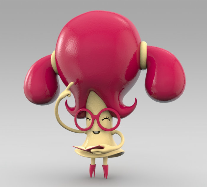Personagem 3D vermelha com cabelo ruivo grande