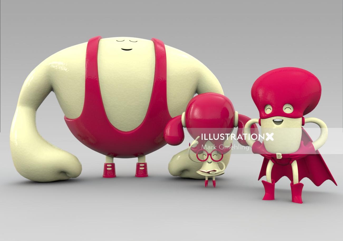 3d red alien characters
