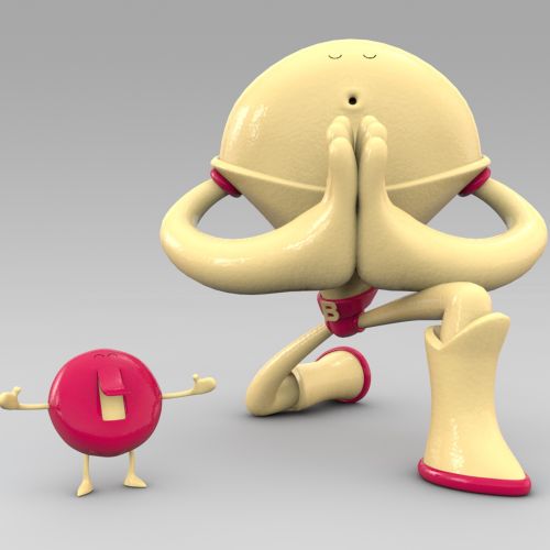 3d characters joining hands
