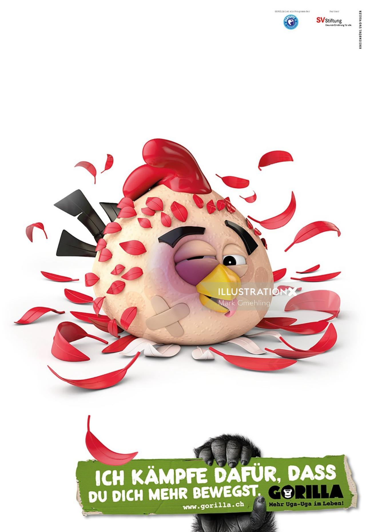 3d chicken with feathers
