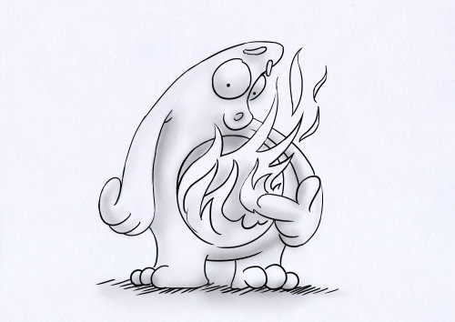 cartoon & humour alien burning
