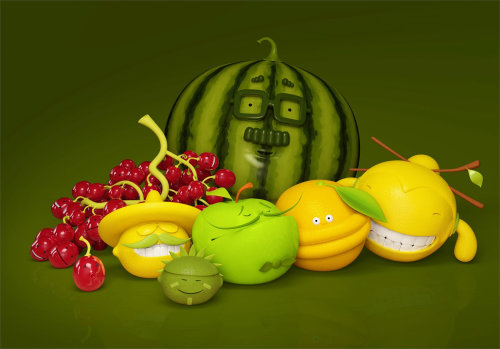 3d fruit characters
