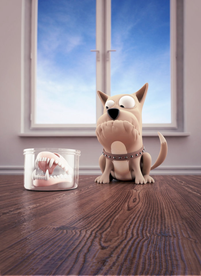Cão 3D sem dentes