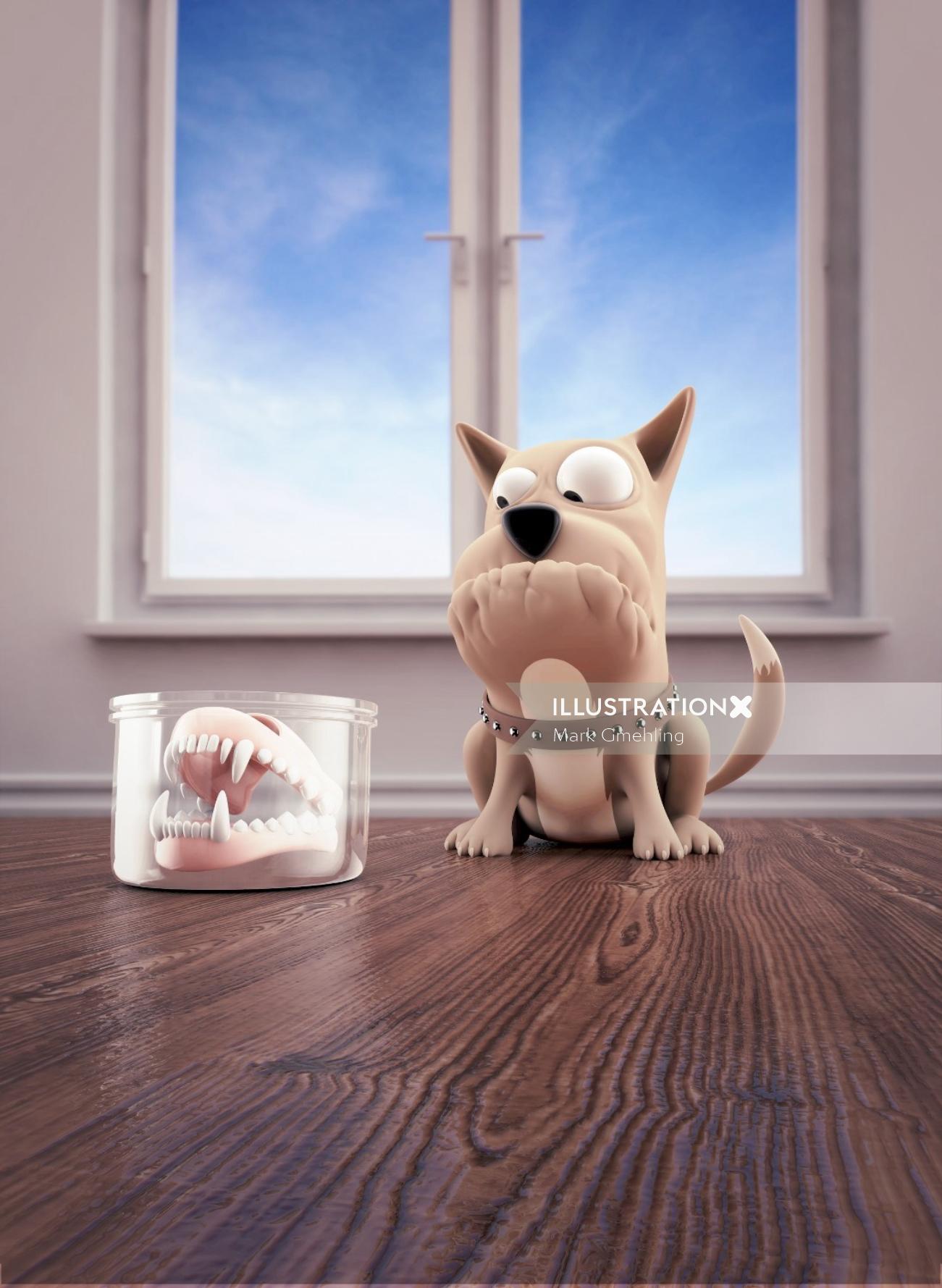 Cão 3D sem dentes