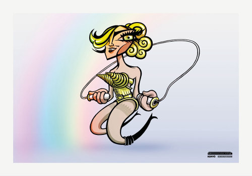 cartoon and humour woman skipping
