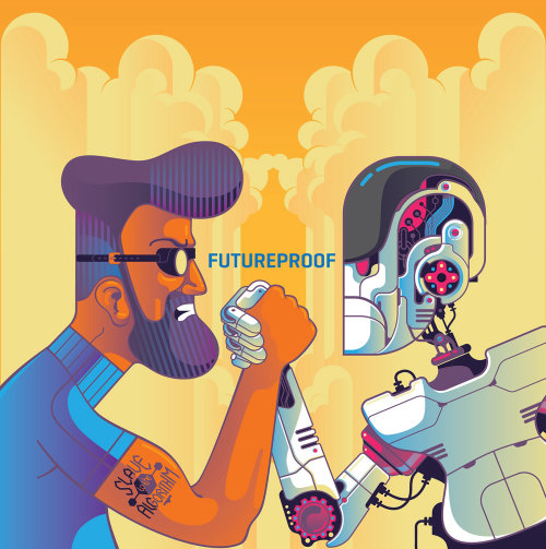 human vs robots digital illustration