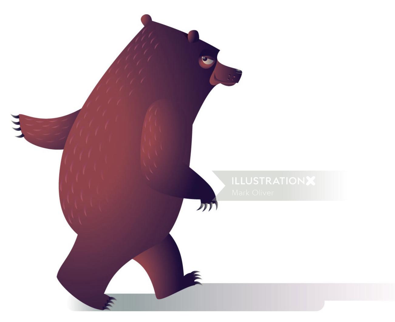 一只行走的熊的数字插图