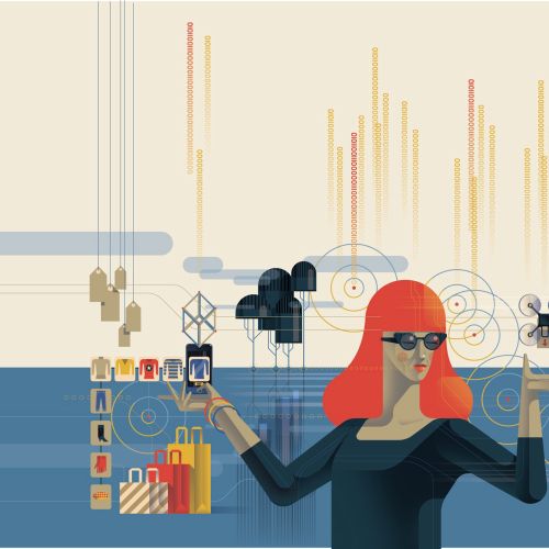 Vector illustration of future shopping with Alexa technology