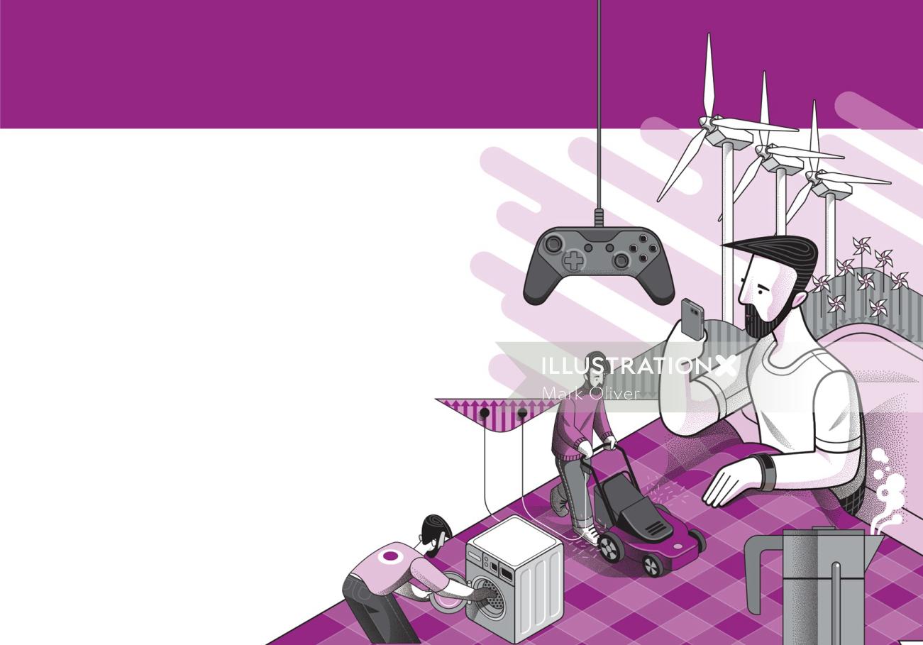 ilustración temática de tecnología y videojuegos