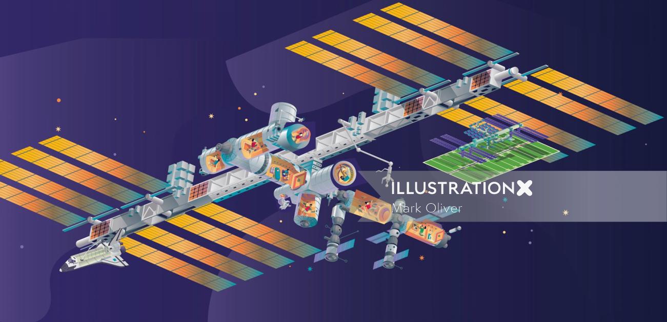 ilustraciones de dibujos animados de la estación espacial