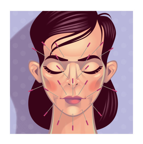 Needles on face graphic illustration 