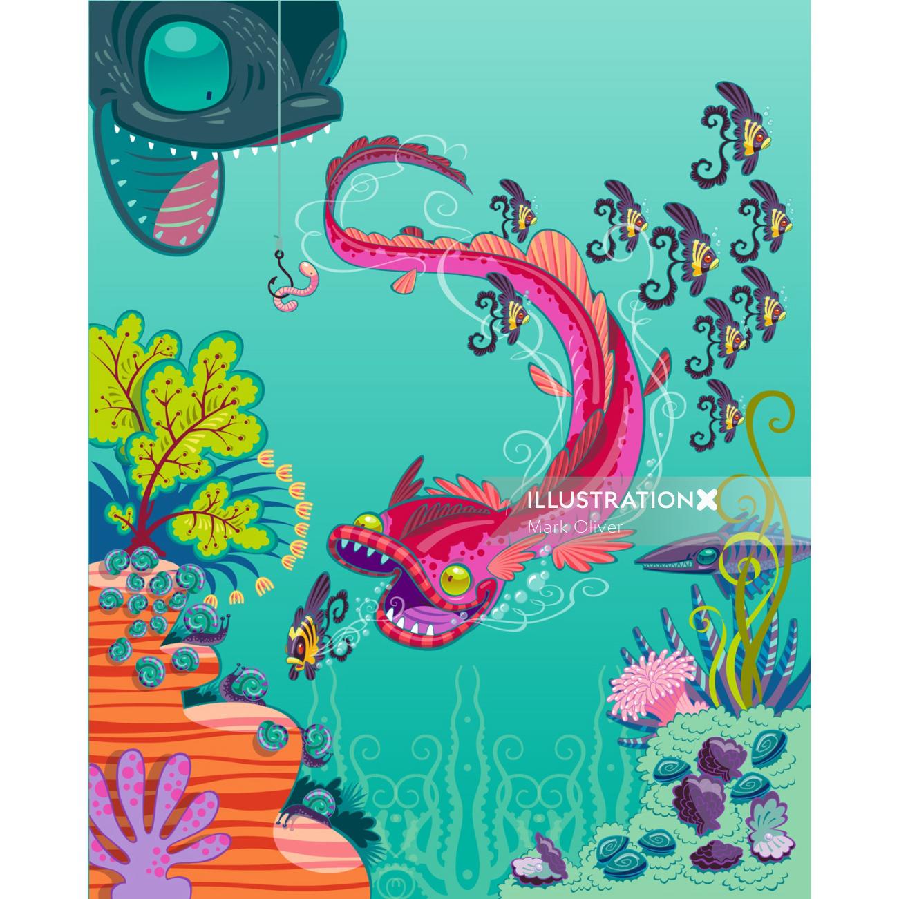 Ilustração de animais marinhos dos desenhos animados