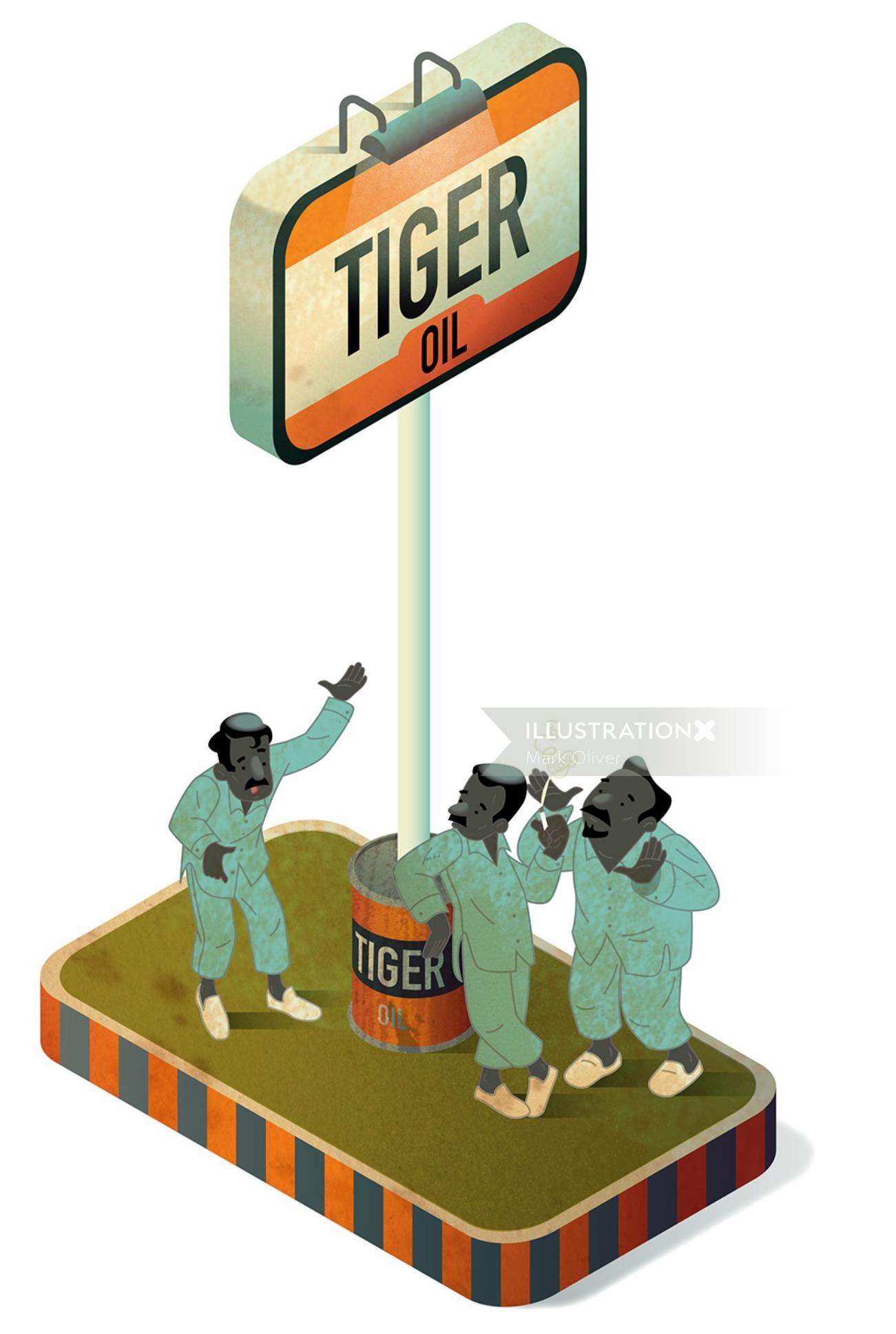 Pintura digital de placa de óleo de tigre