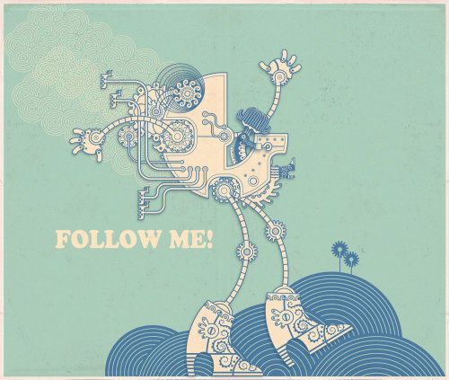 follow me retro robot illustration