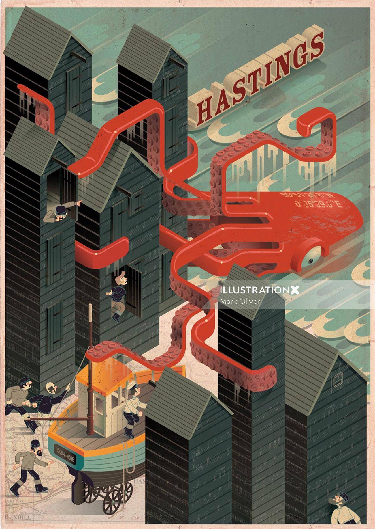 Hastings arte editorial por Mark Oliver