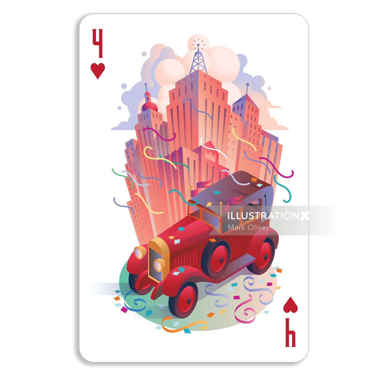 ilustración de camión en una carta de juego
