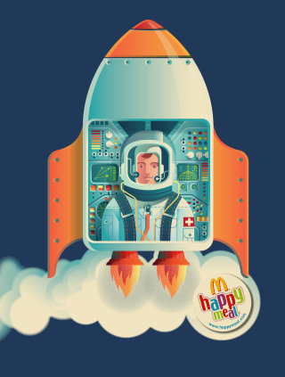 Ilustración con temática de cohetes para MacDonalds. 