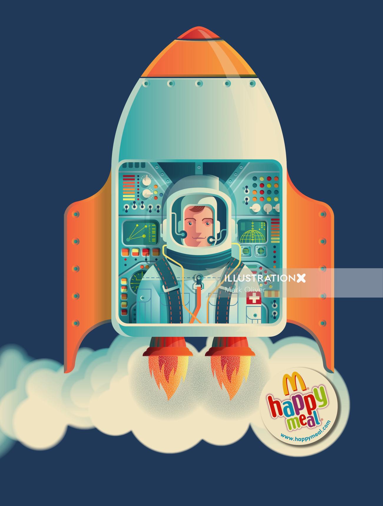 ilustração com tema de foguete para MacDonalds