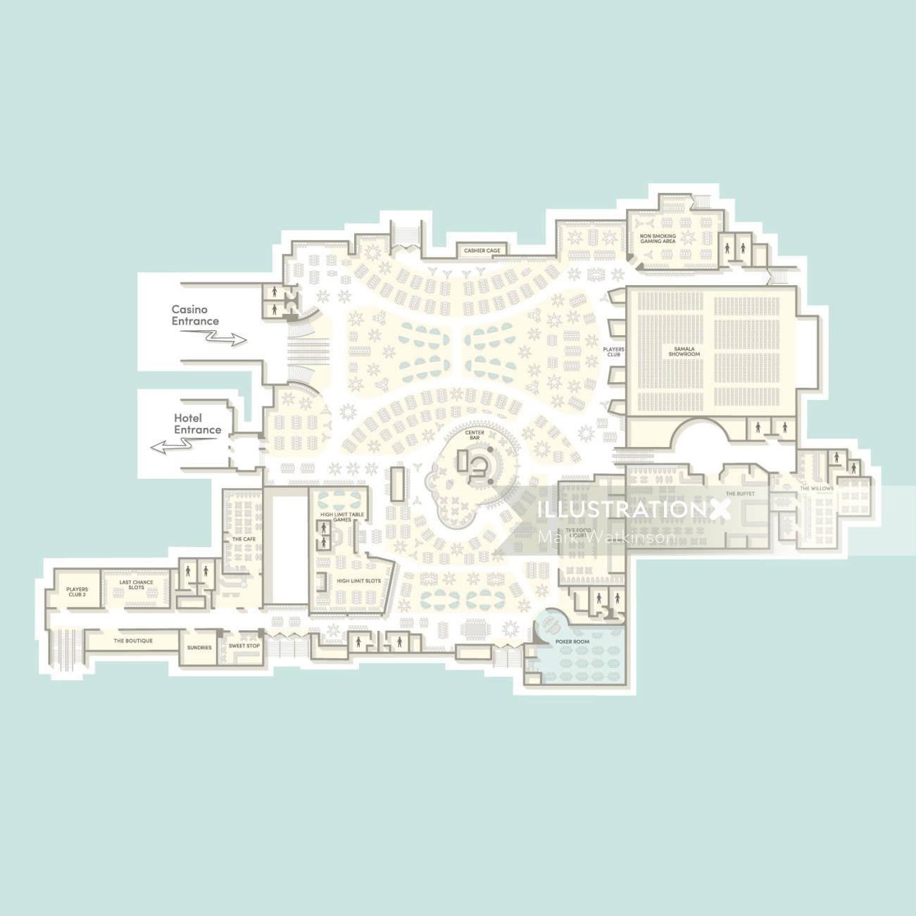 Ilustración del mapa de la arquitectura del hotel