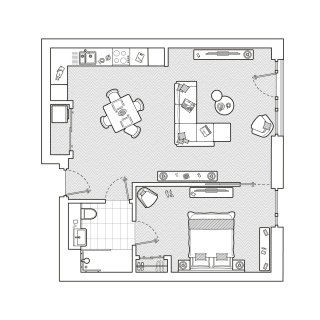 Diseño arquitectónico de dormitorio individual.
