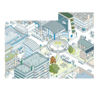 Ilustración de arquitectura vectorial del centro de la ciudad 