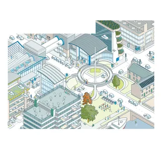 Vector architecture illustration of central city 