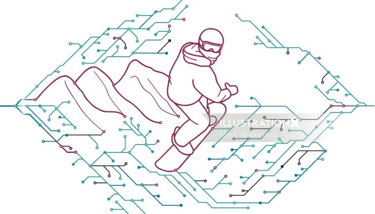Animación GIF de circuito de snowboard