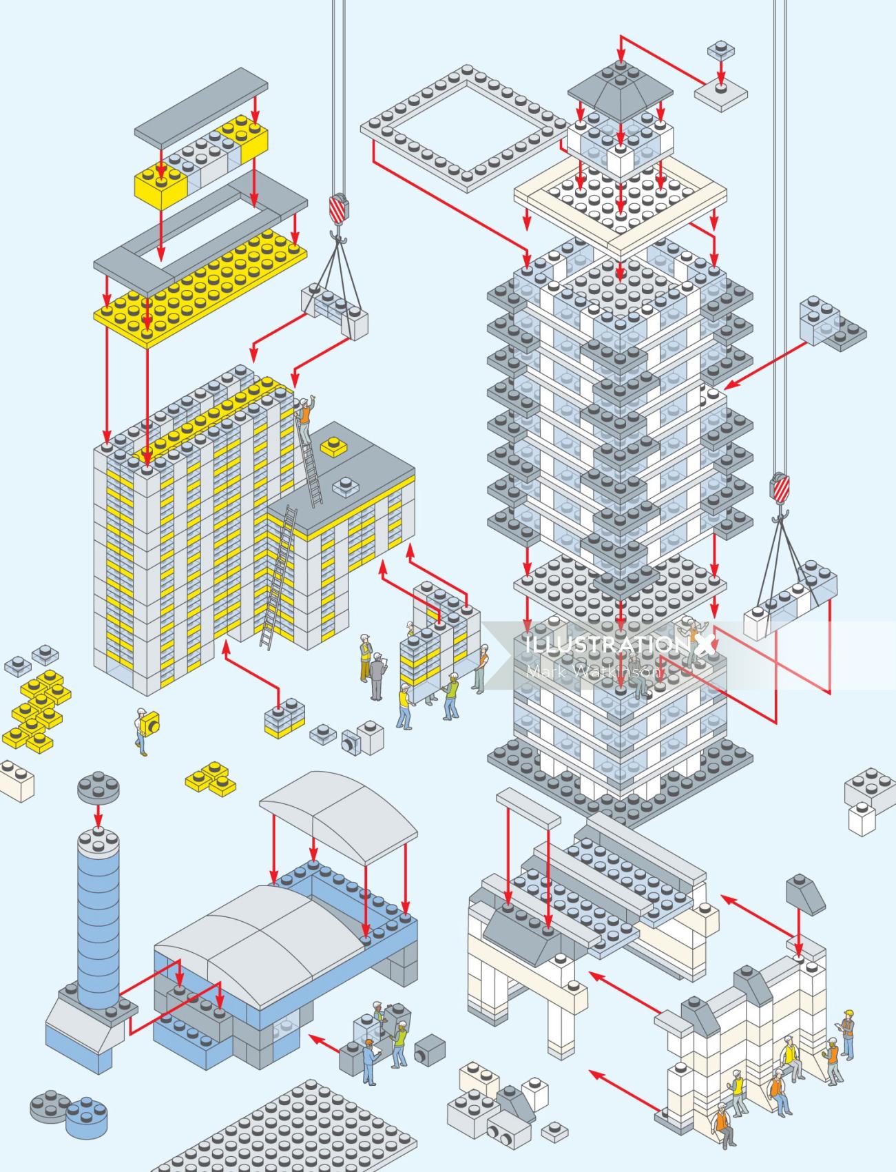Infografía de construcción de edificios.