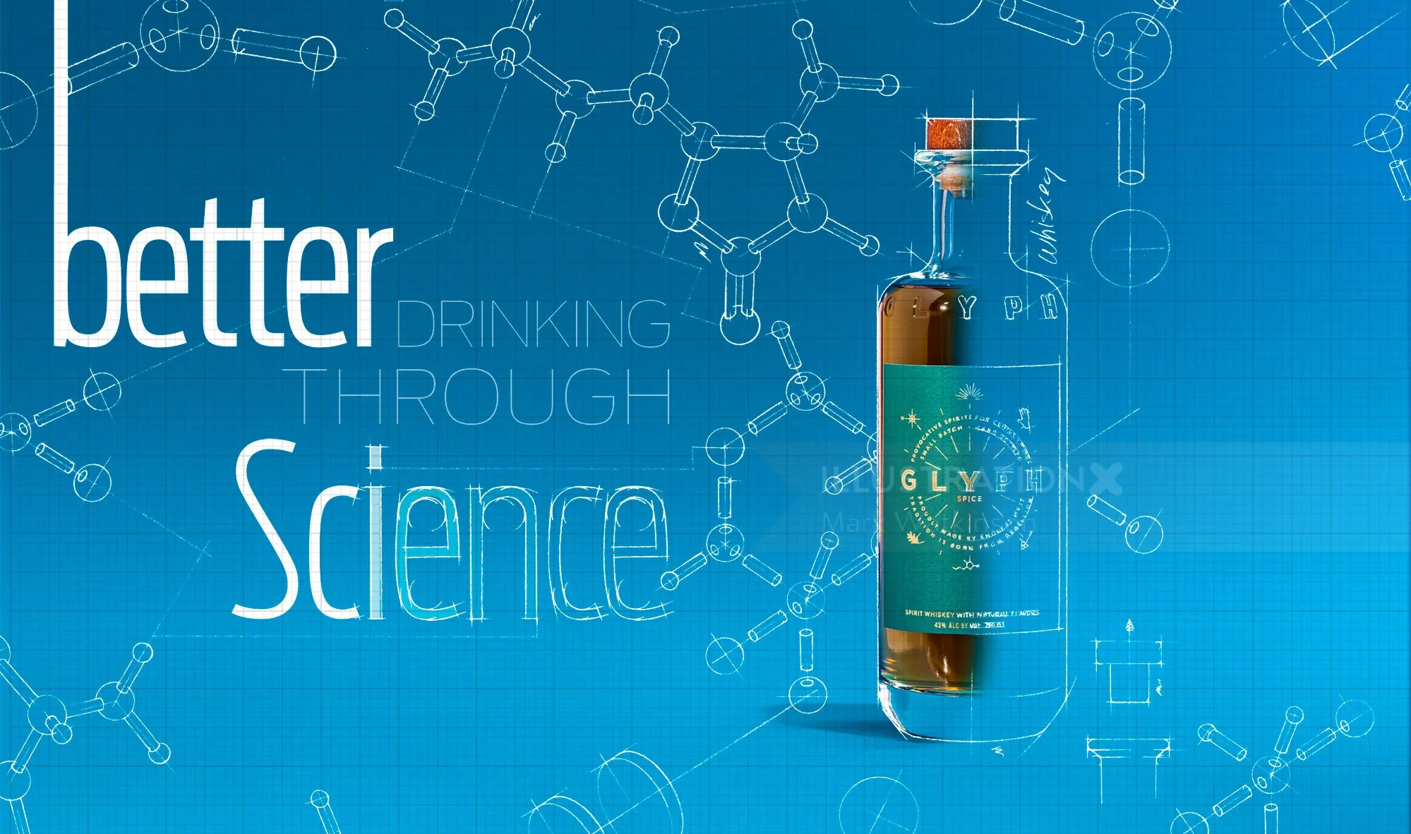 Bottle of Glycol with blue scientific background by Mark Watkinson