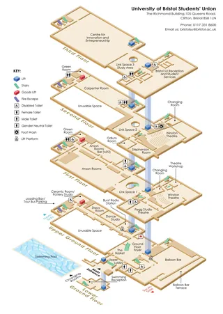 Isometric map of University of Bristol Students' Union building by Mark Watkinson