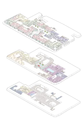 Architectural floor plans of a multi-level building by Mark Watkinson