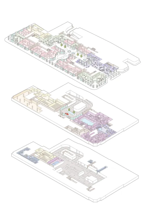 Architectural floor plans of a multi-level building by Mark Watkinson