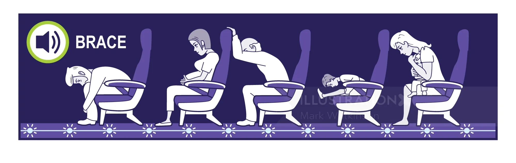 Seated brace posture illustrations by Mark Watkinson