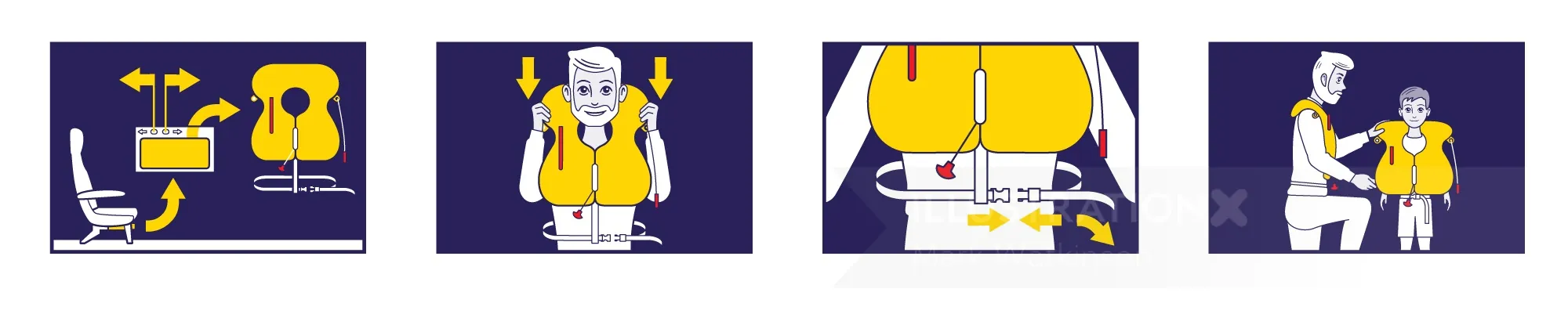 Three illustrations showing a musician playing guitar, an elderly man with suspenders, and a child w