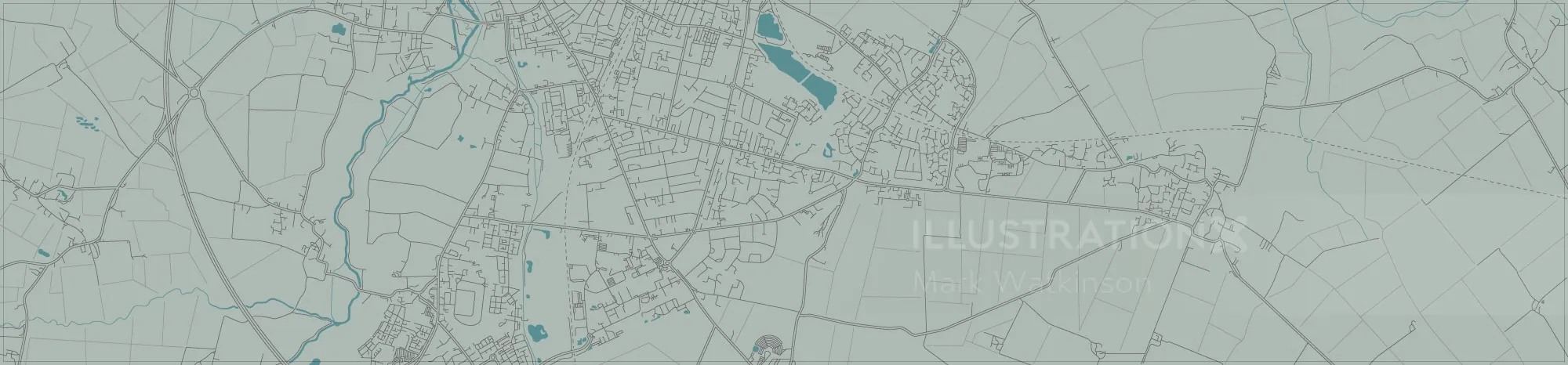 City map showing roads, rivers, and urban layout in detail