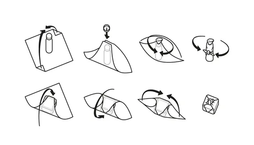 Origami folding steps showing paper shape transformations by Mark Watkinson