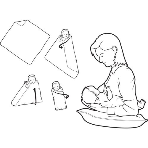 Line illustration of mother feeding baby