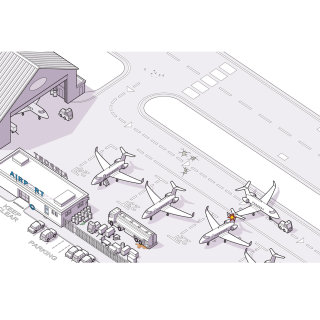 Ilustración de línea de seguridad de aviones de aeropuerto
