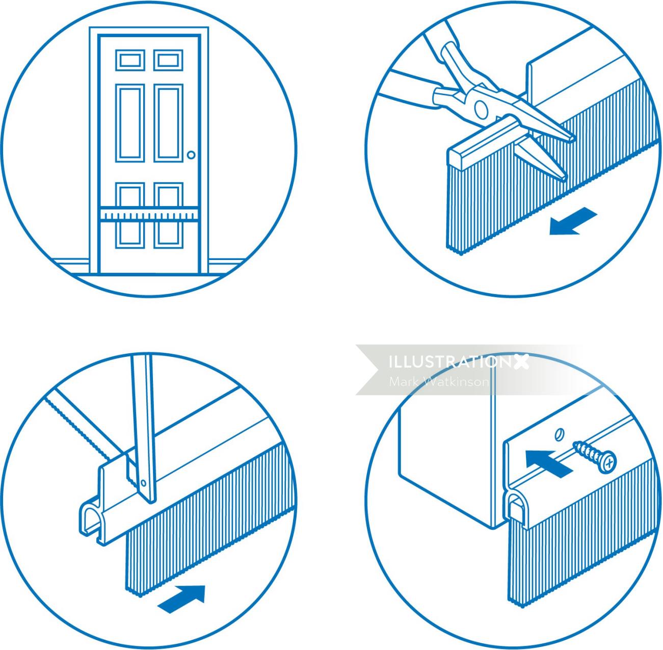 Infographic art of step by step fixing door 