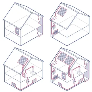 Ilustra??o de arquitetura de casa movida a energia solar