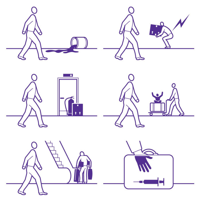 Ilustração em linha das regras de segurança do aeroporto