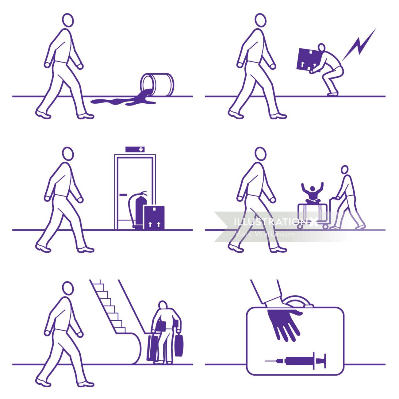 Ilustración de línea de reglas de seguridad aeroportuaria